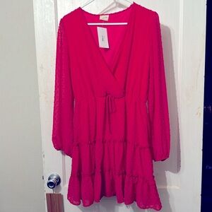 Pink Swiss dot dress.